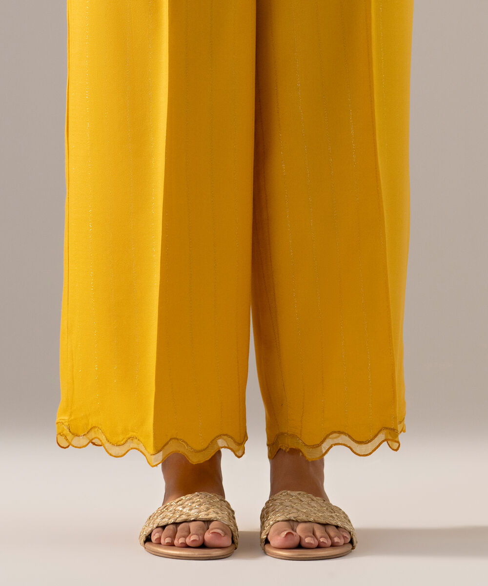 Women's RTW Dobby Crepe Lurix Solid Yellow Culotte