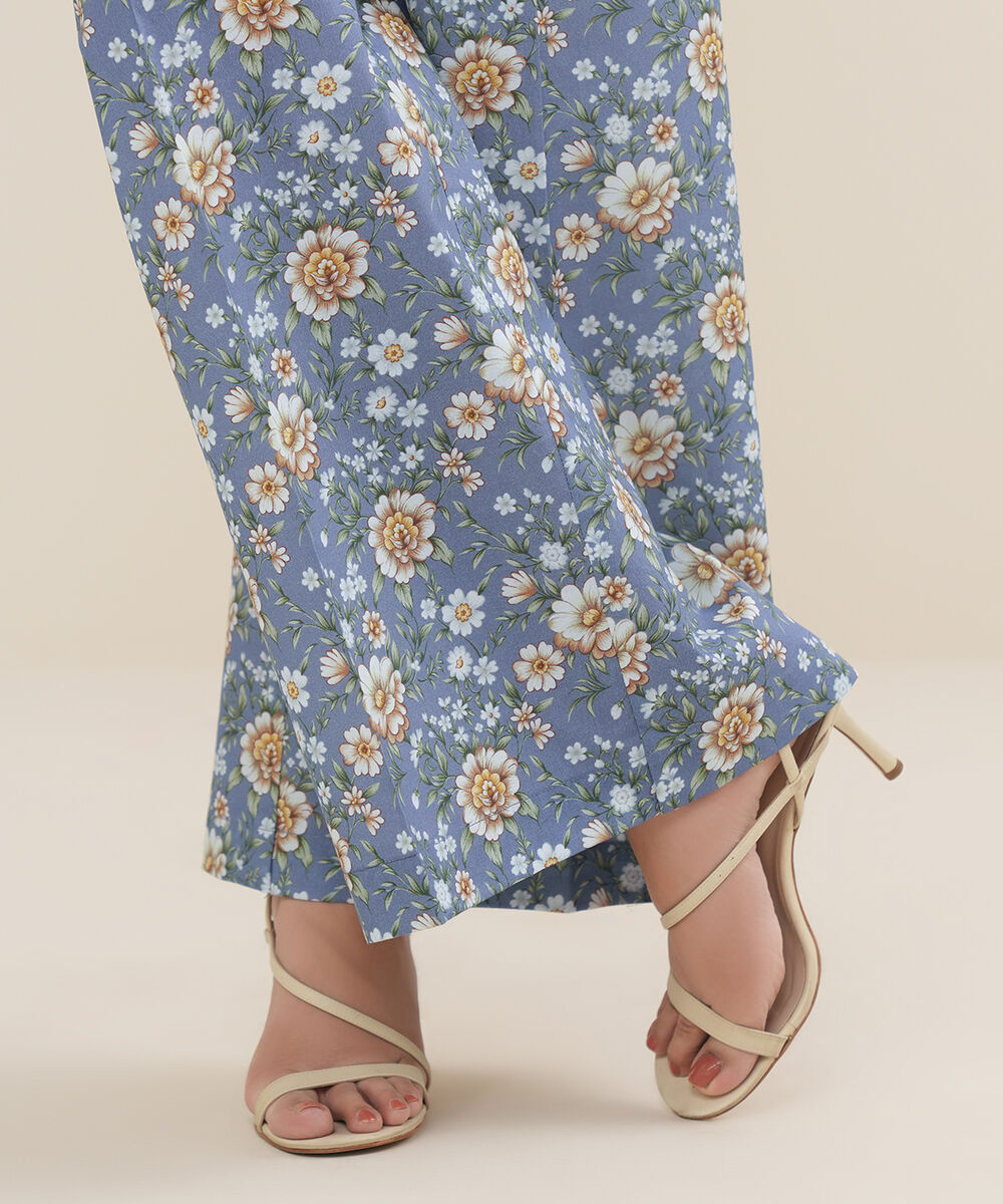 Women's RTW Cambric Blue Printed Flared Pants