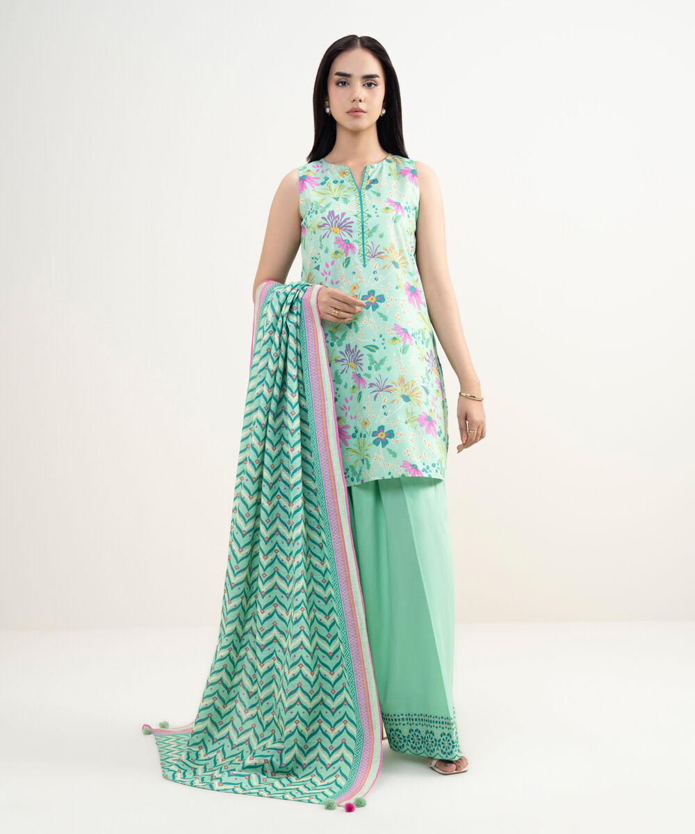 Women's Unstitched Lawn Multi Embroidered 3 Piece Suit