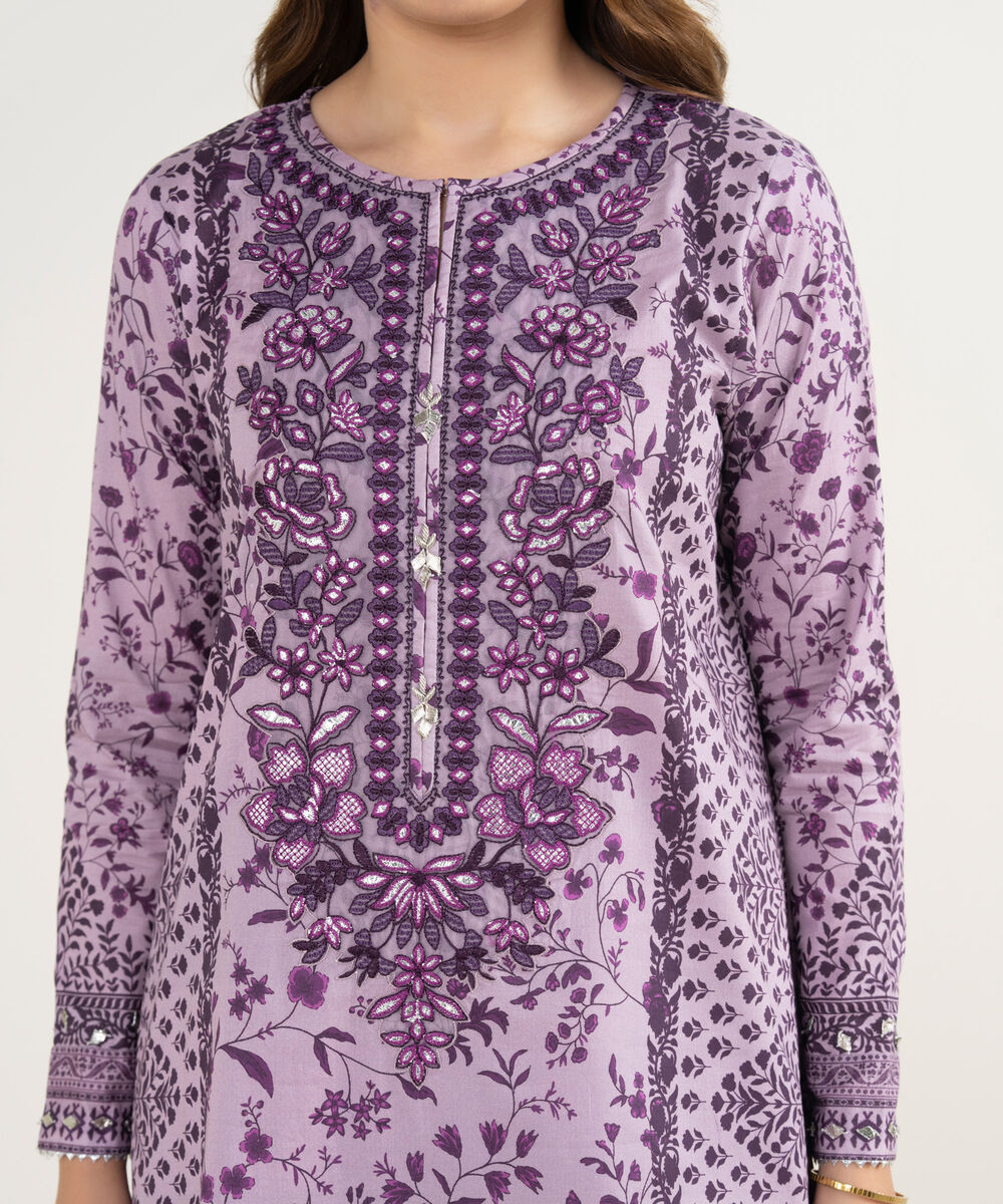 Women's Unstitched Lawn Embroidered Purple 3 Piece Suit