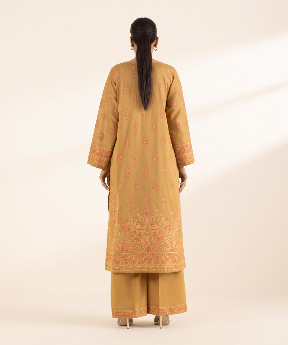 Women's RTW Extra Weft Jacquard Brown Solid A-Line Shirt