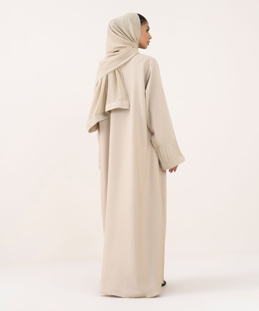 Women's Beige Polyester Abaya Set