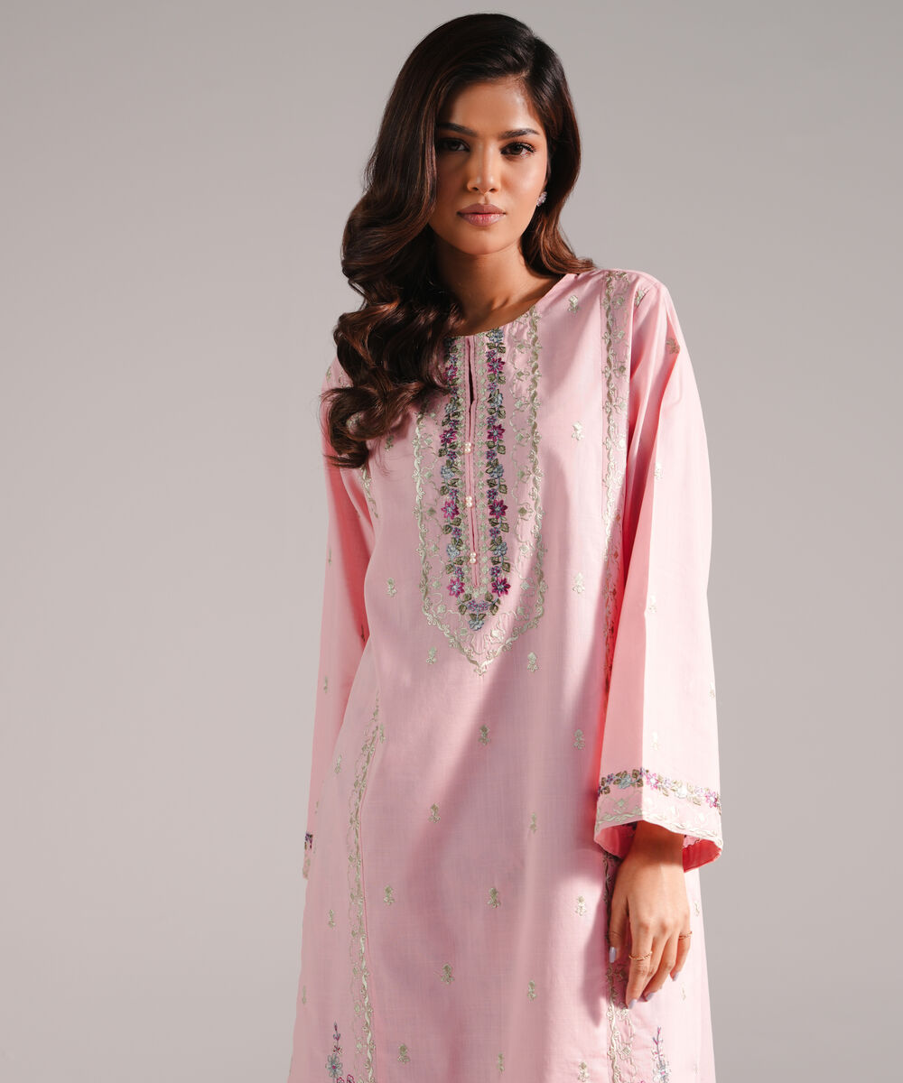 Women's RTW Crosshatch Embroidered Pink 2 Piece Suit