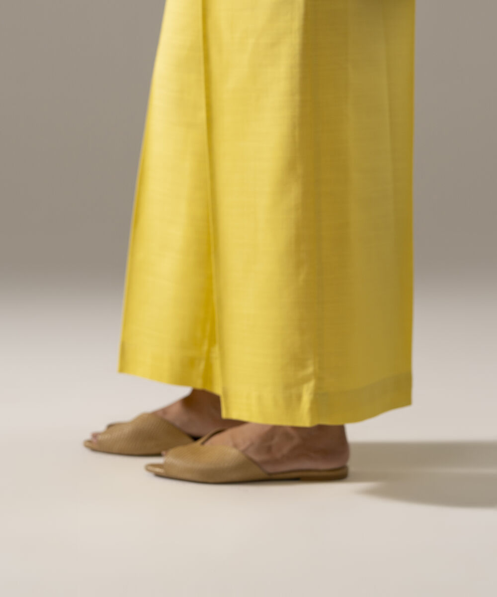 Women's RTW Khaddar Solid Pale Yellow Culottes