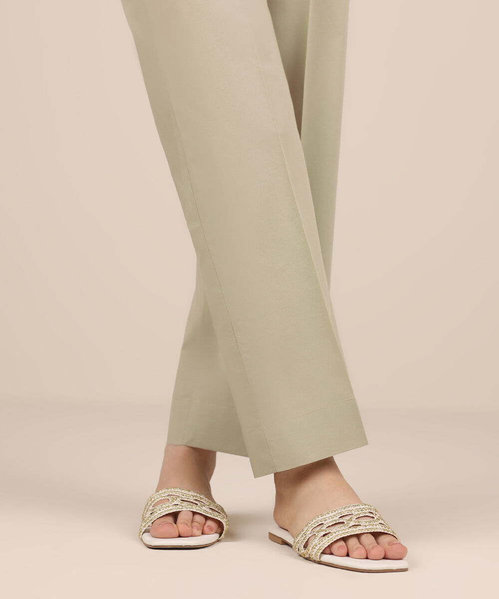 Women's RTW Cambric Green Solid Straight Pants