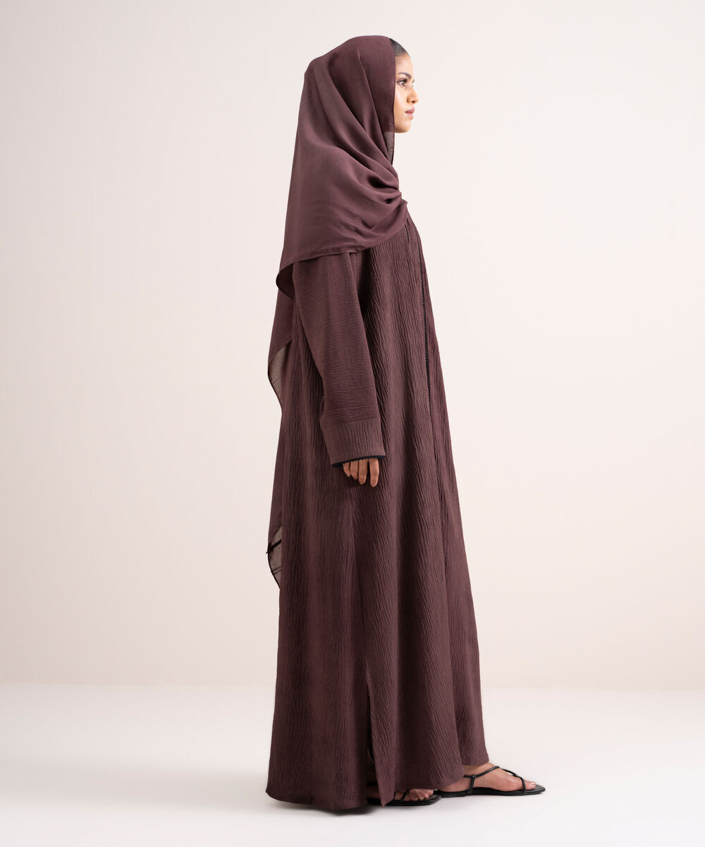 Women's Polyster Brown Raglan Abbaya Set