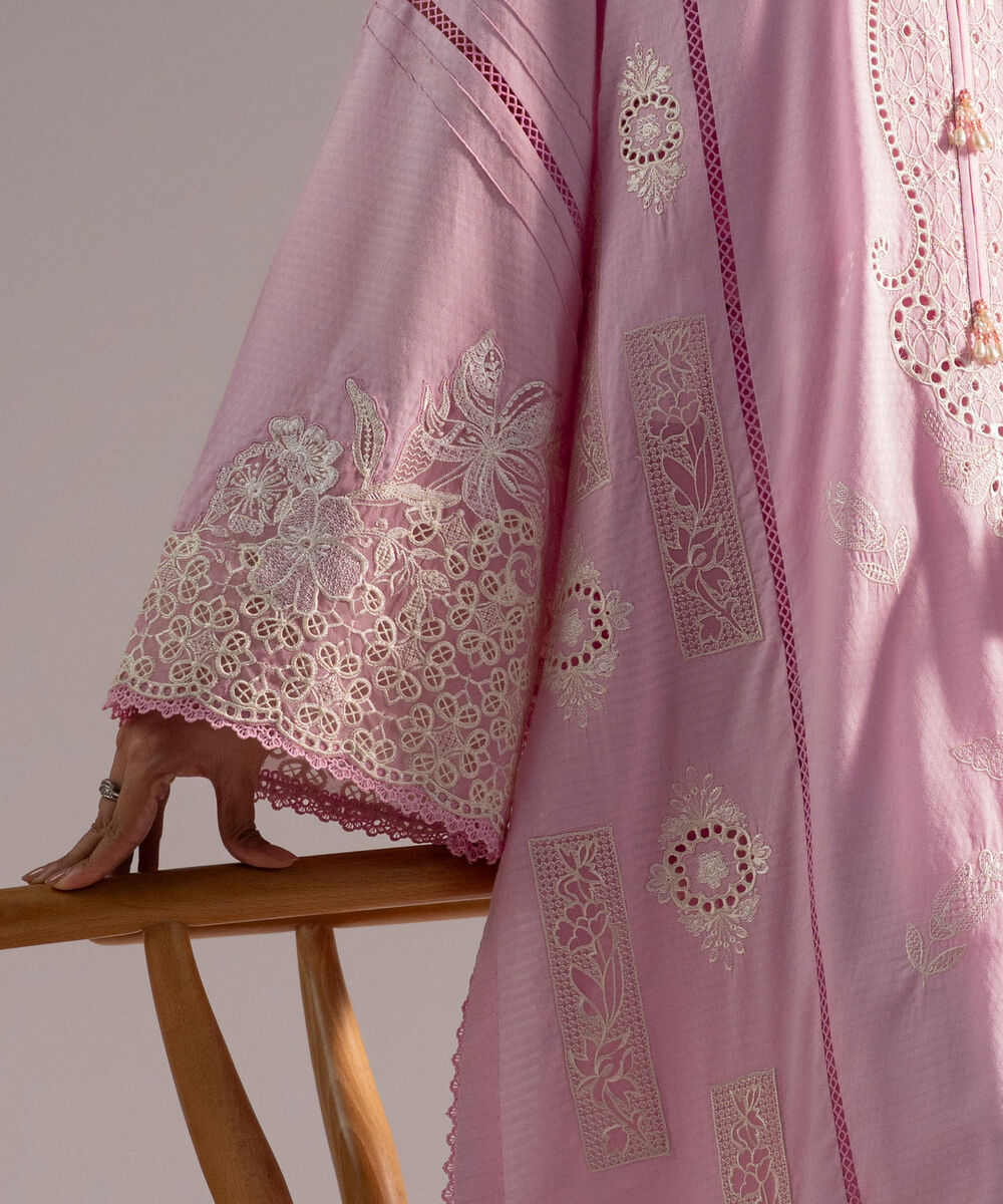 Women's RTW Dobby Embroidered Pink 3 Piece Suit