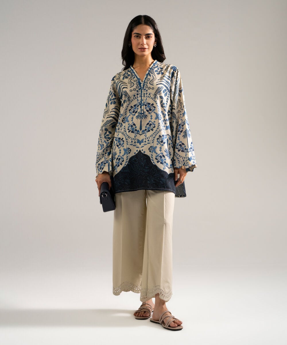 Women's RTW Dobby Printed Grey Straight Shirt
