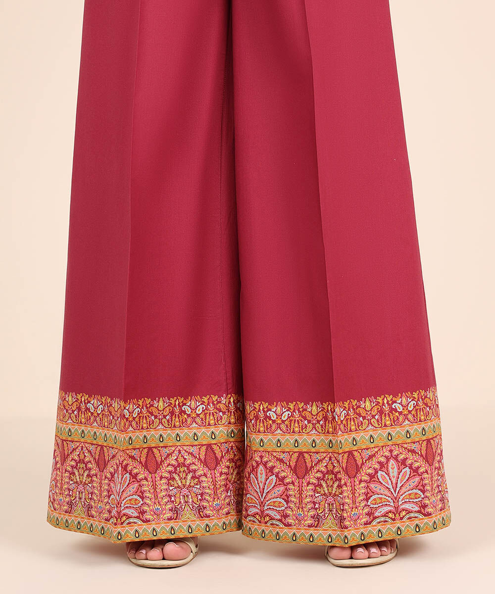 Women's RTW Cambric Red Solid Flared Pants