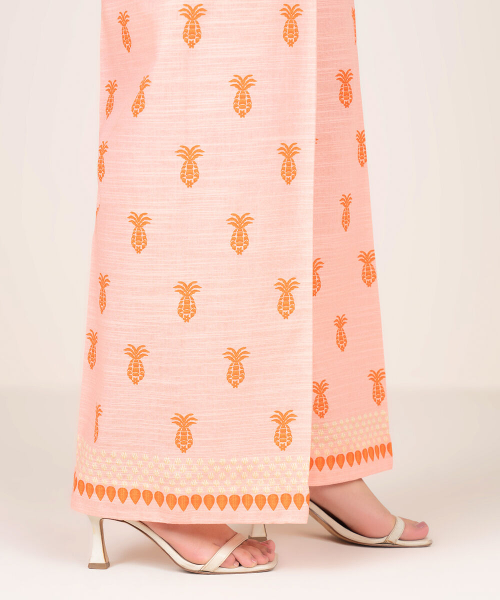 Women's RTW Khaddar Printed Orange Straight Pants