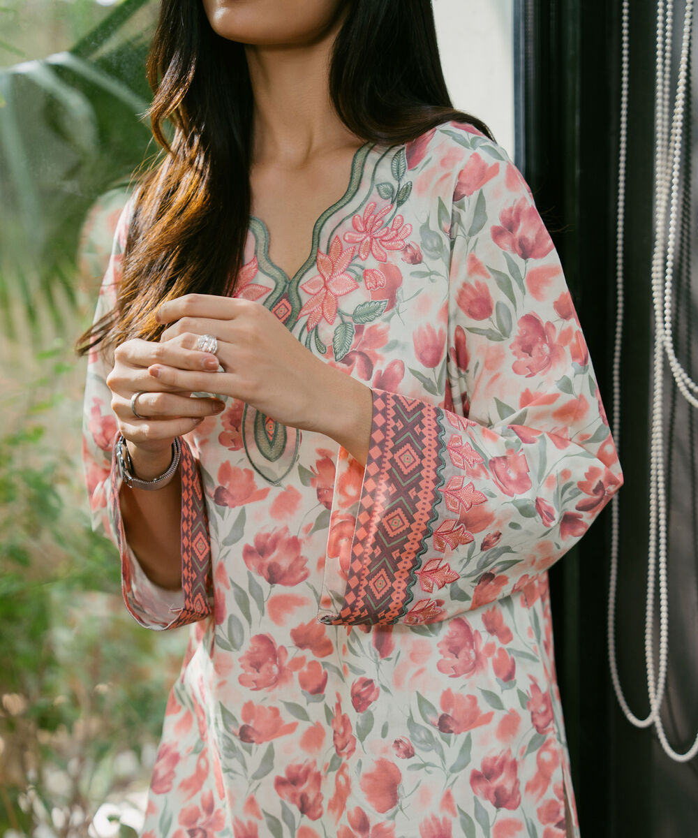 Women's Unstitched Lawn Embroidered Multi 2 Piece Suit