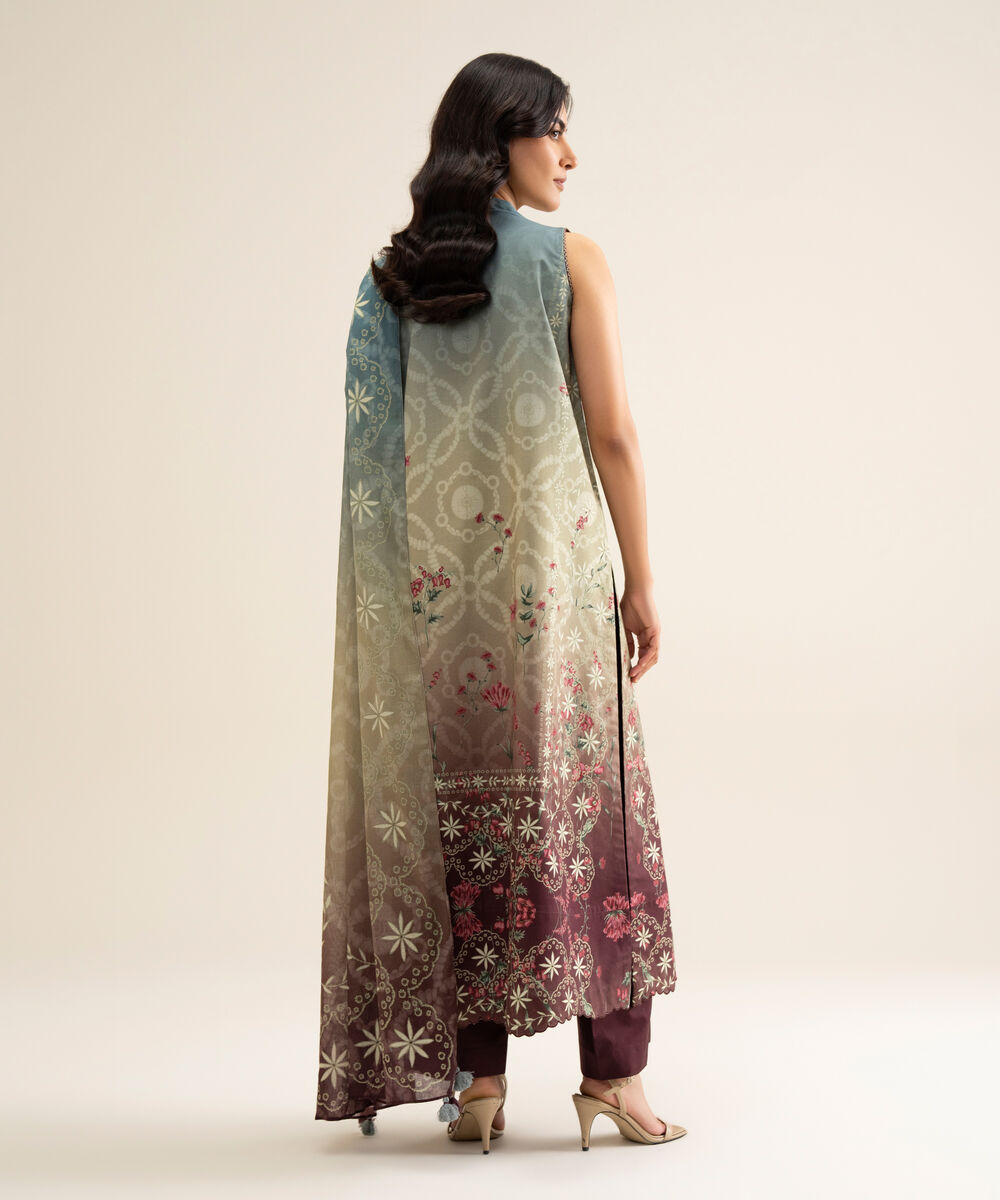 Women's Unstitched Cotton Printed Multi 3 Piece Suit