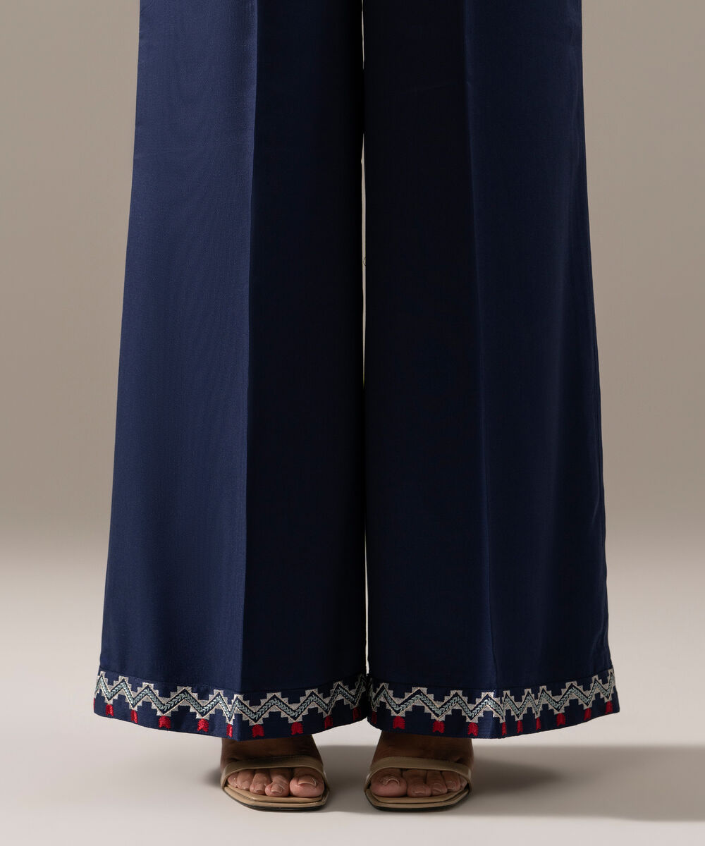 Women's RTW Bedford Solid Blue Flared Pants