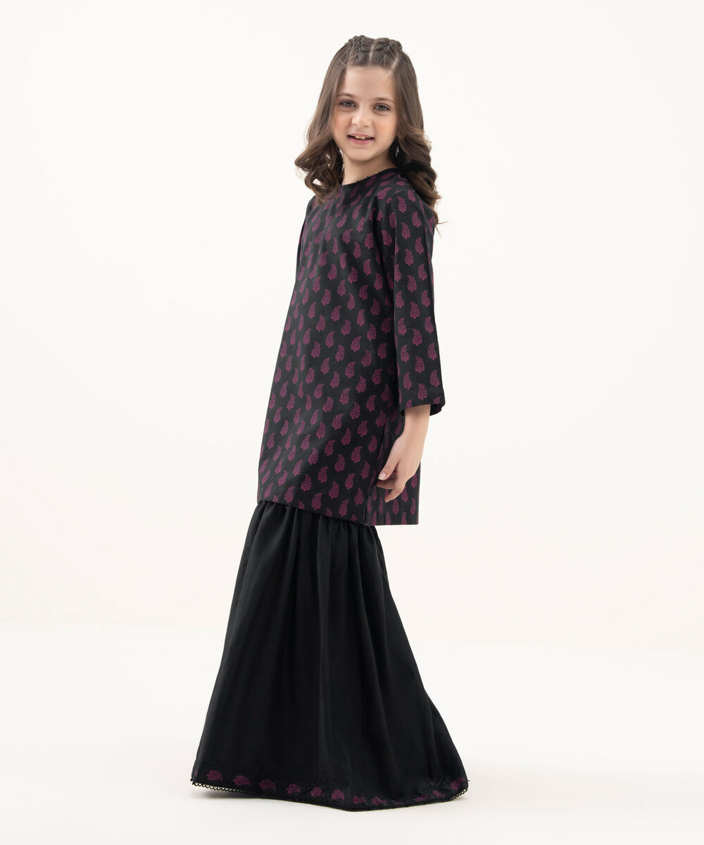 Girl's Cotton Viscose Printed Black 2 Piece Suit