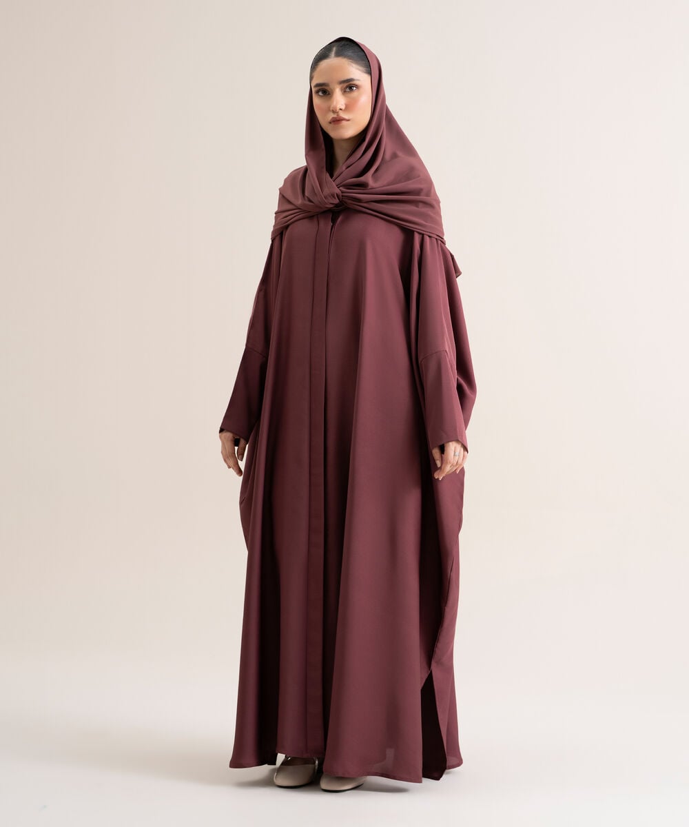 Women's Polyester Brownish Mauve Kaftan Abaya Set