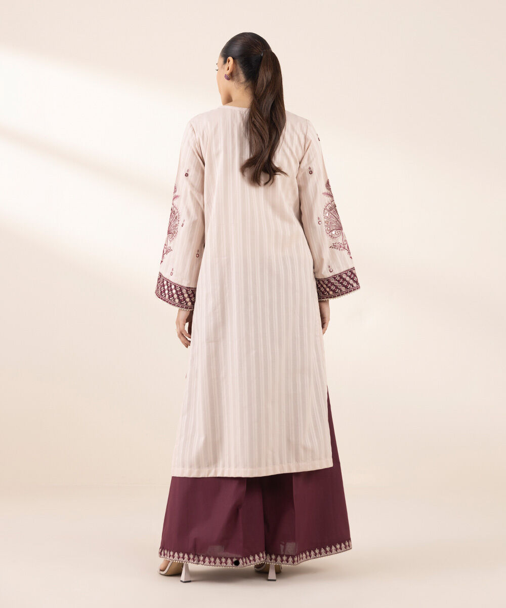 Women's RTW Dobby Pink Embroidered A-Line Shirt