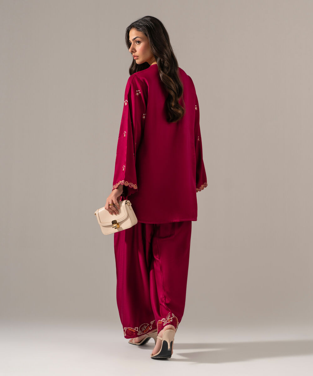 Women's RTW Bedford Solid Embroidered Plum Straight Shirt