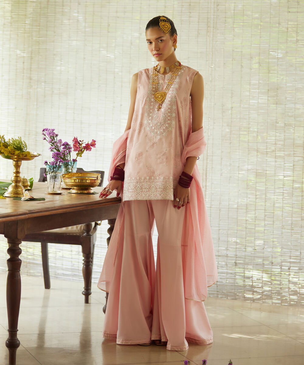 Women's RTW Lawn Embroidered Baby Pink 3 Piece Suit