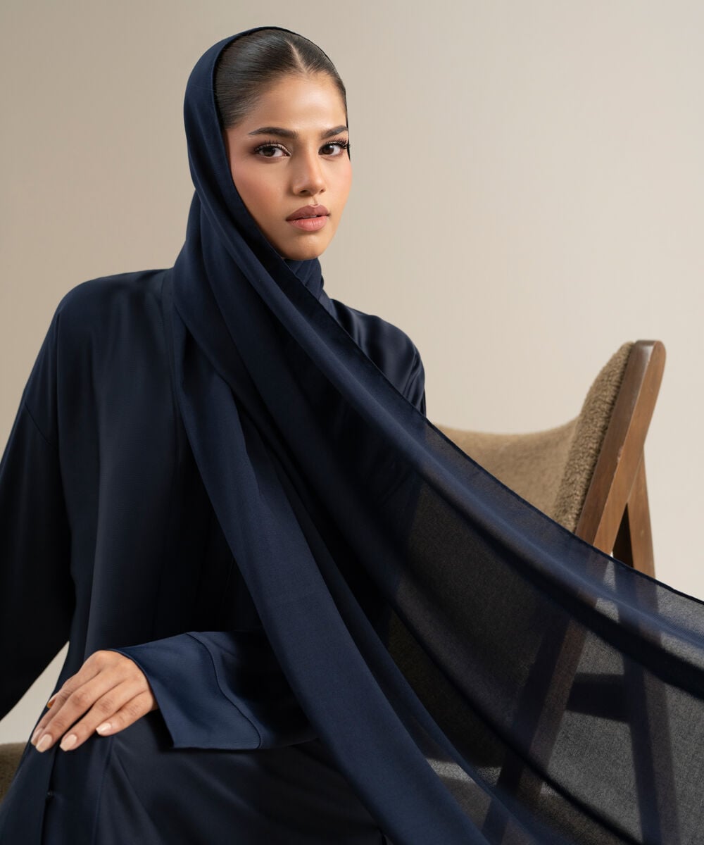 Women's Polyester Navy Blue Regular Abaya Set