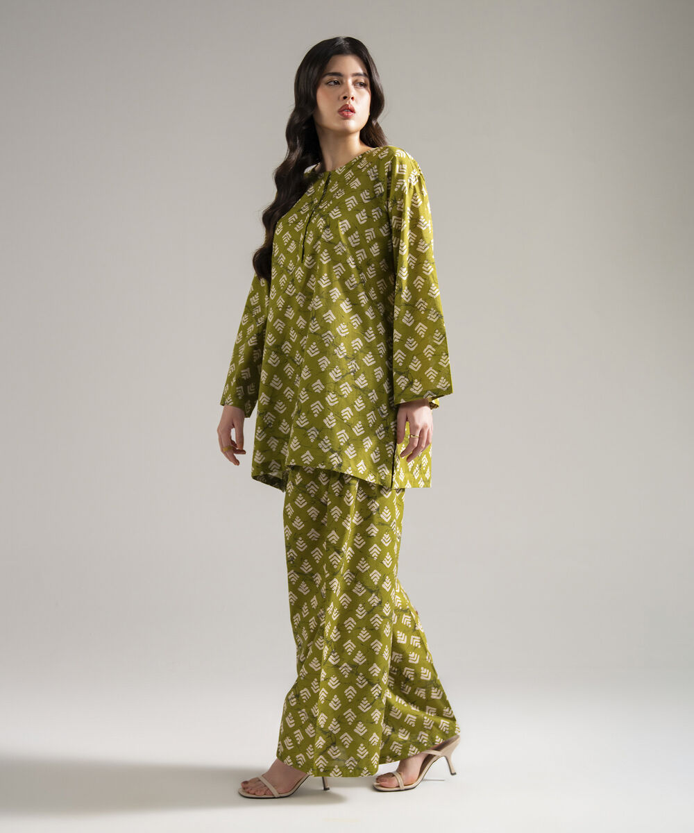 Women's RTW Lawn Printed Green 2 Piece Suit