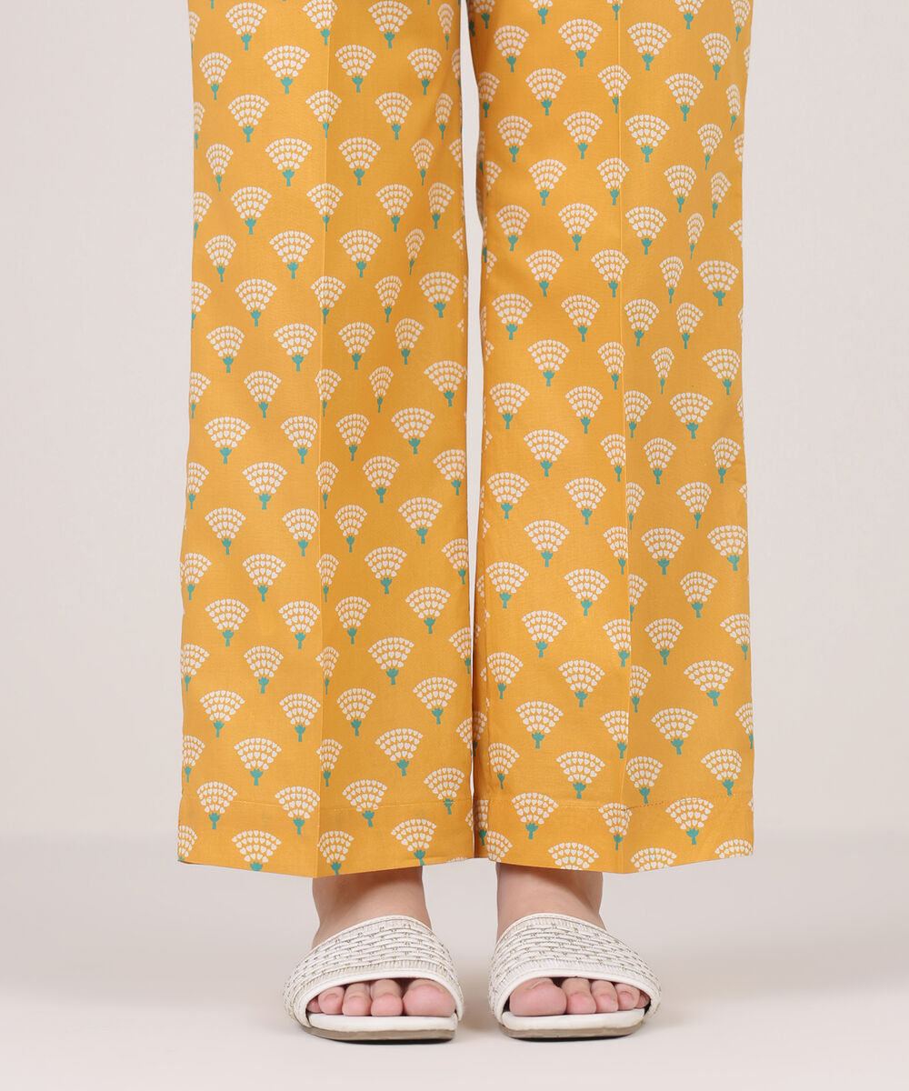 Women's RTW Cambric Yellow Printed Straight Pants