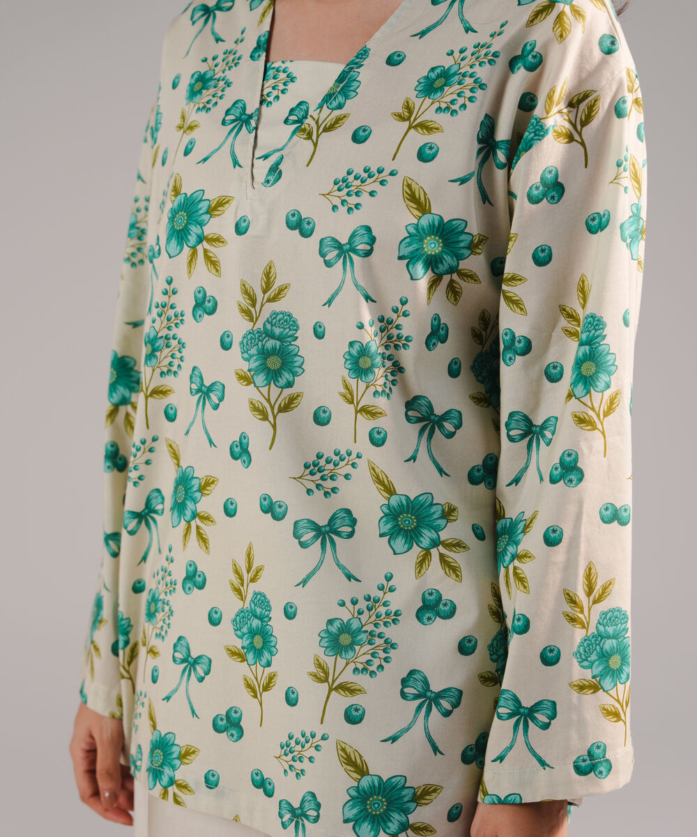 Women's RTW Cotton Viscose Printed Grey 2 Piece Suit