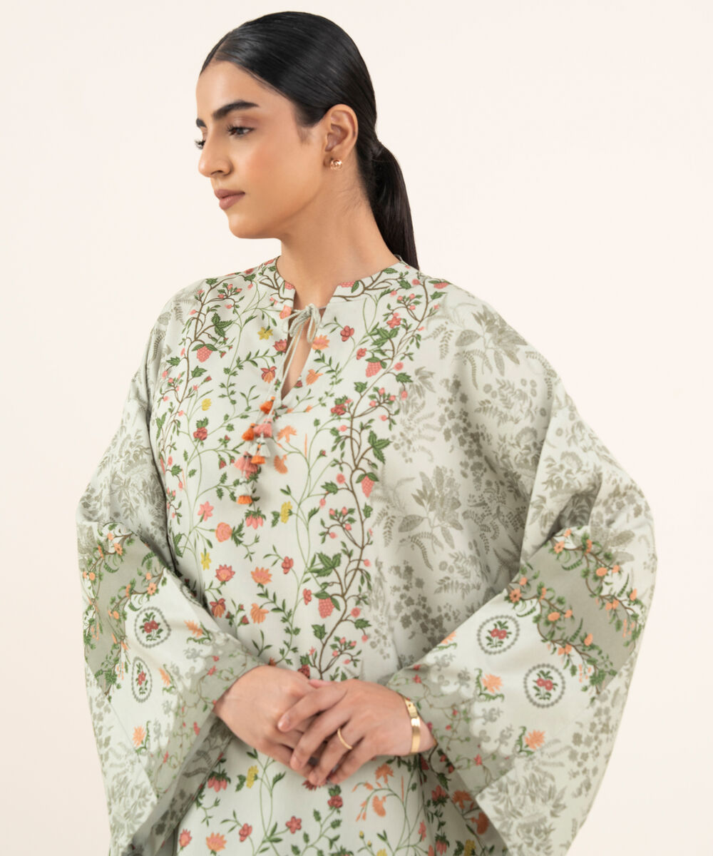 Women's Unstitched Printed Viscose Khaddar Beige 2 Piece Suit