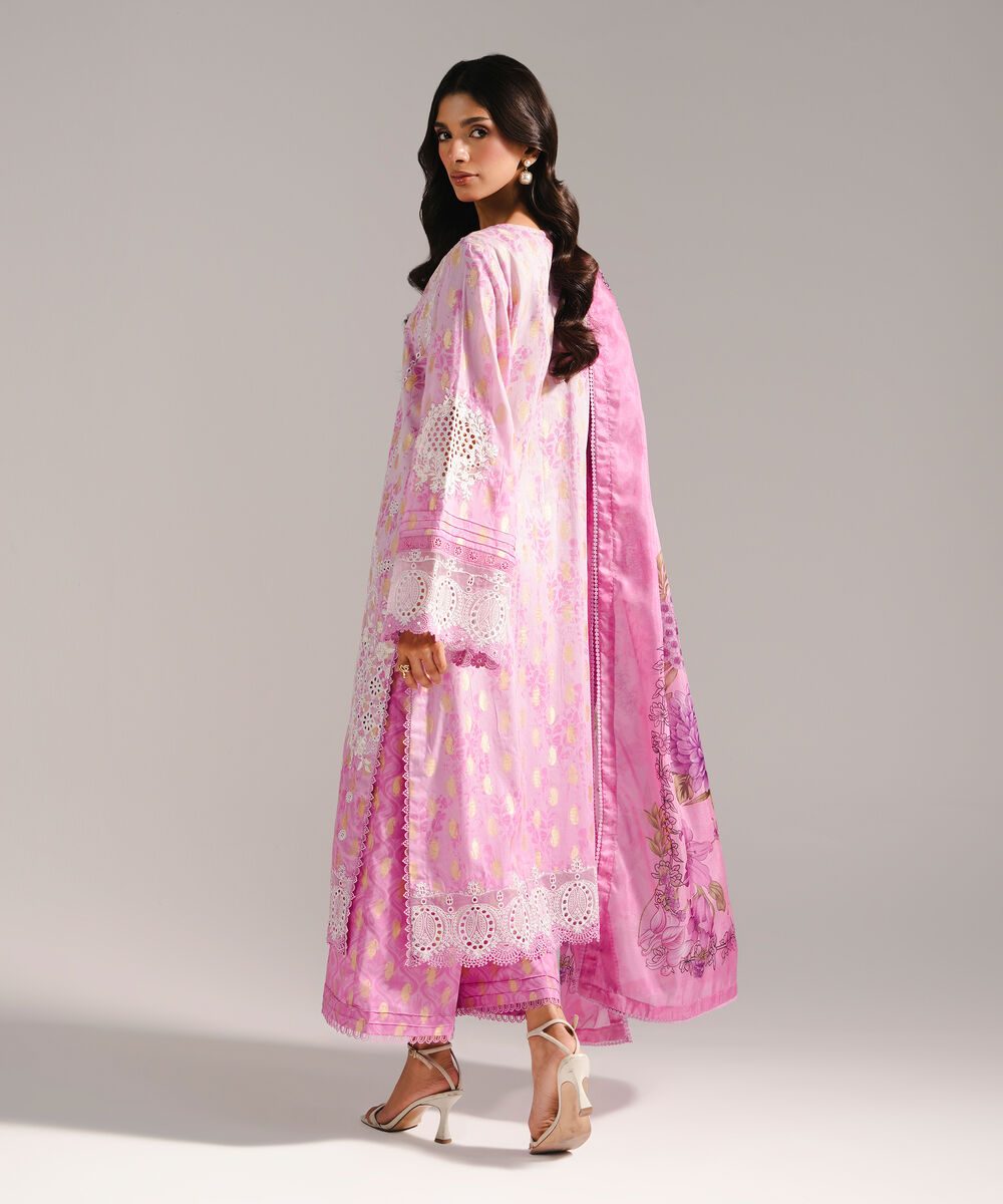 Women's RTW Self Jacquard Embroidered Pink 3 Piece Suit