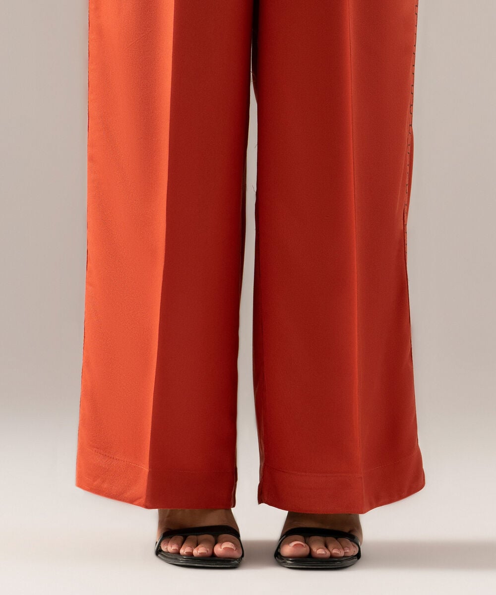 Women's RTW Solid Embroidered Rust Bedford Culottes