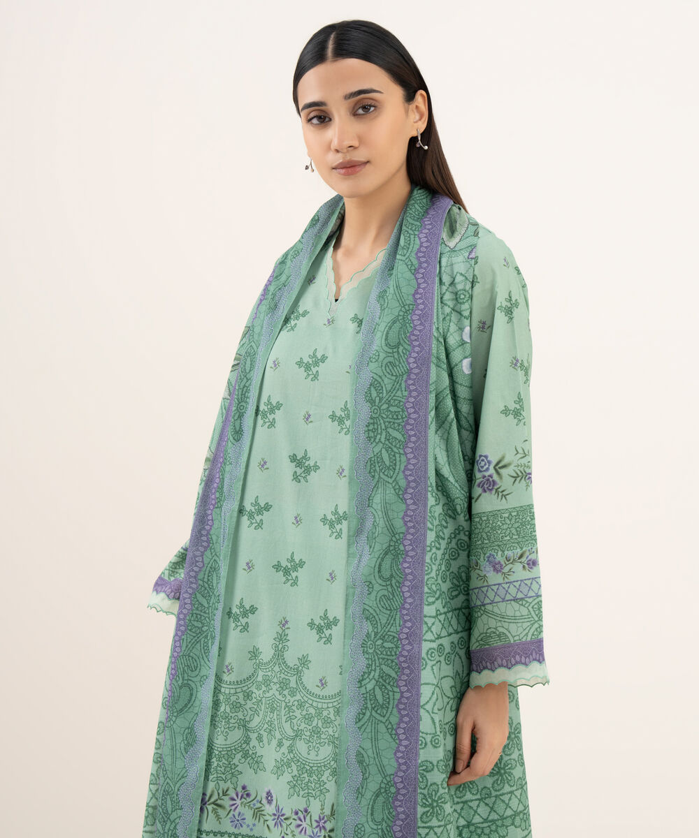 Women's Unstitched Lawn Printed Green 3 Piece Suit