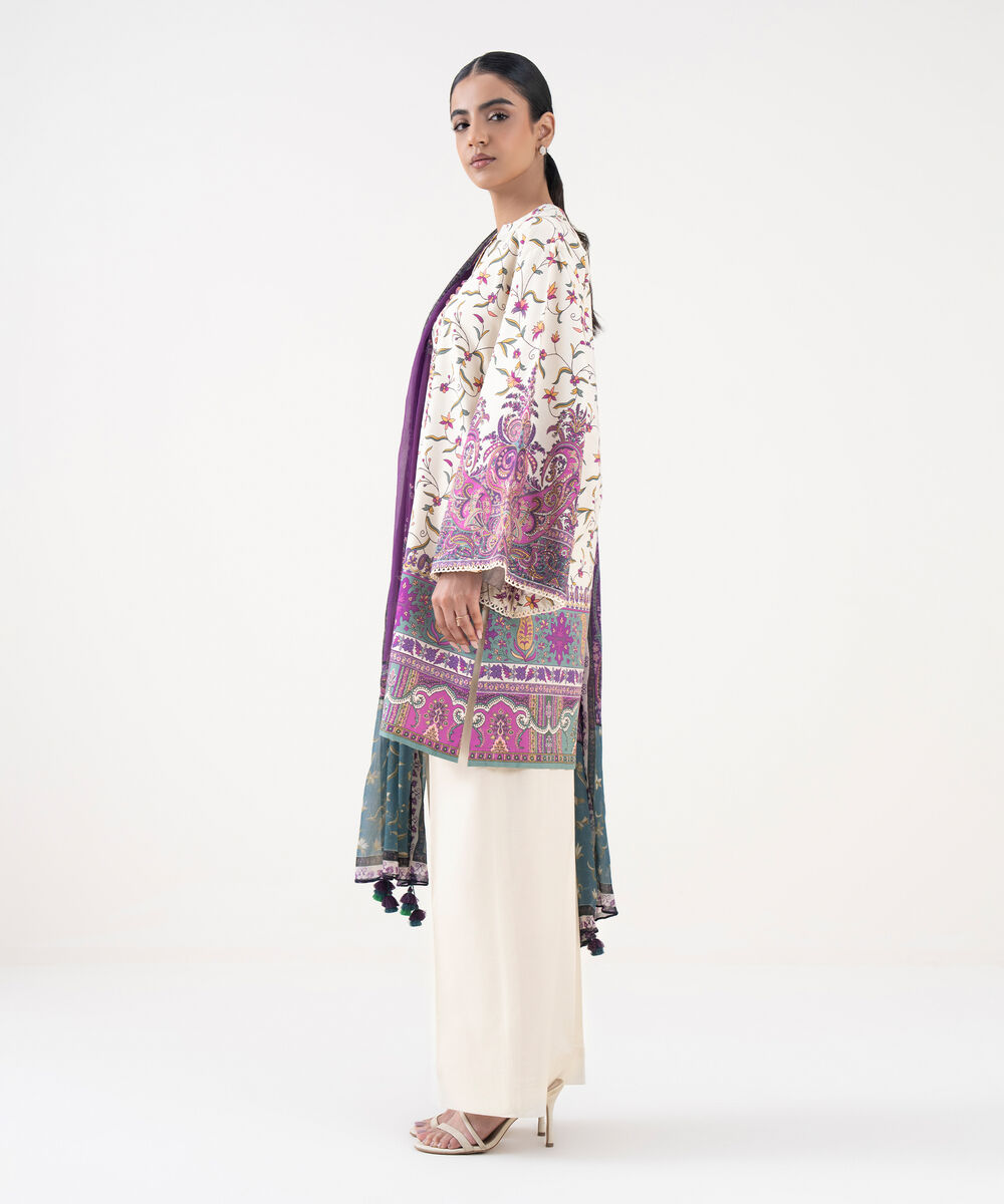 Women's Unstitched Cotton Viscose Printed Multi 3 Piece Suit