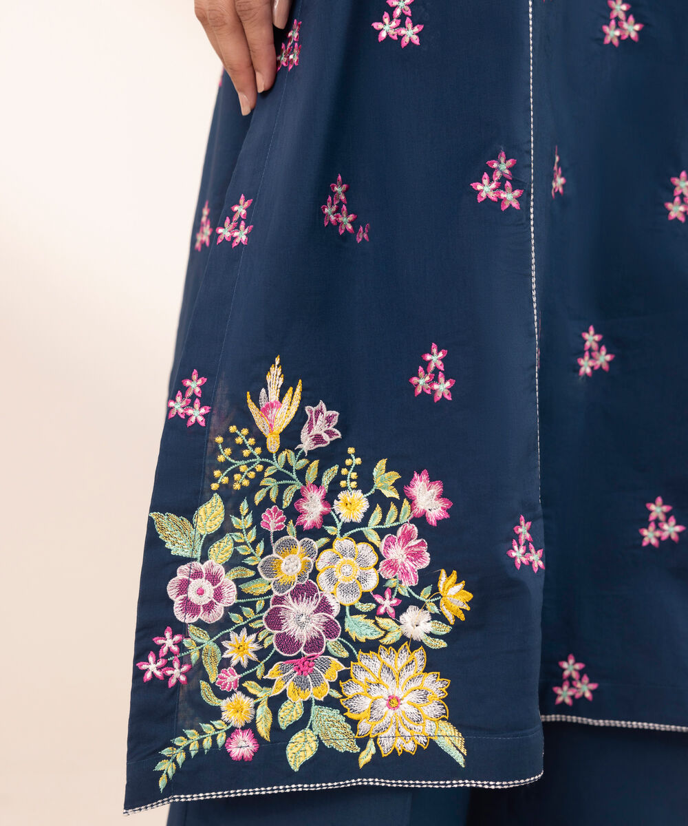 Women's RTW Lawn Blue Embroidered A-Line Shirt