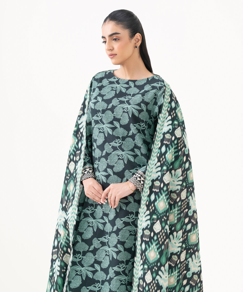 Women's Unstitched Light Khaddar Printed Blue 3 Piece Suit