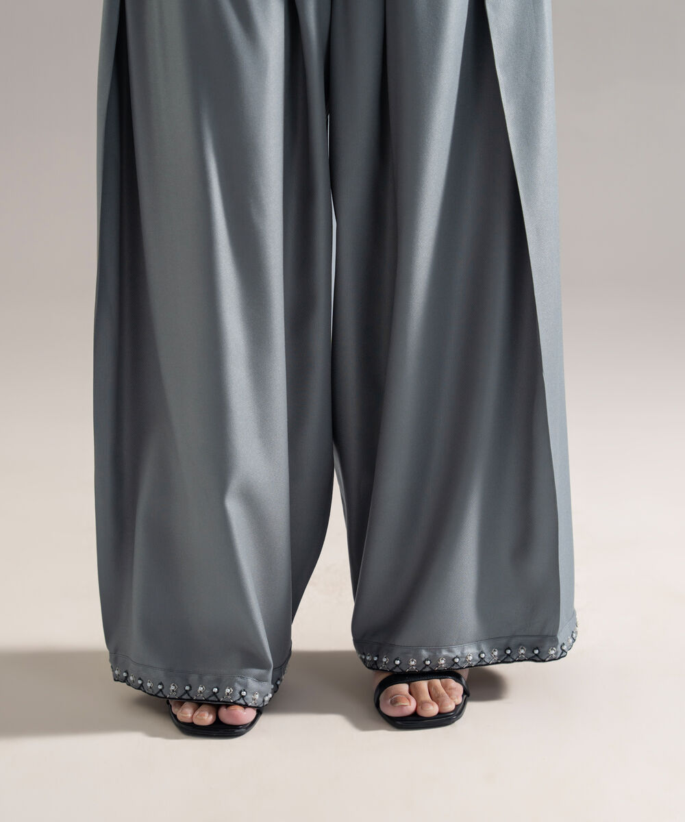 Women's RTW Bedford Solid Grey Farshi Shalwar