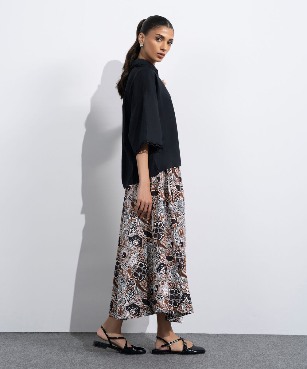 Women's Western Black Regular-Fit Shirt With Lace Trims