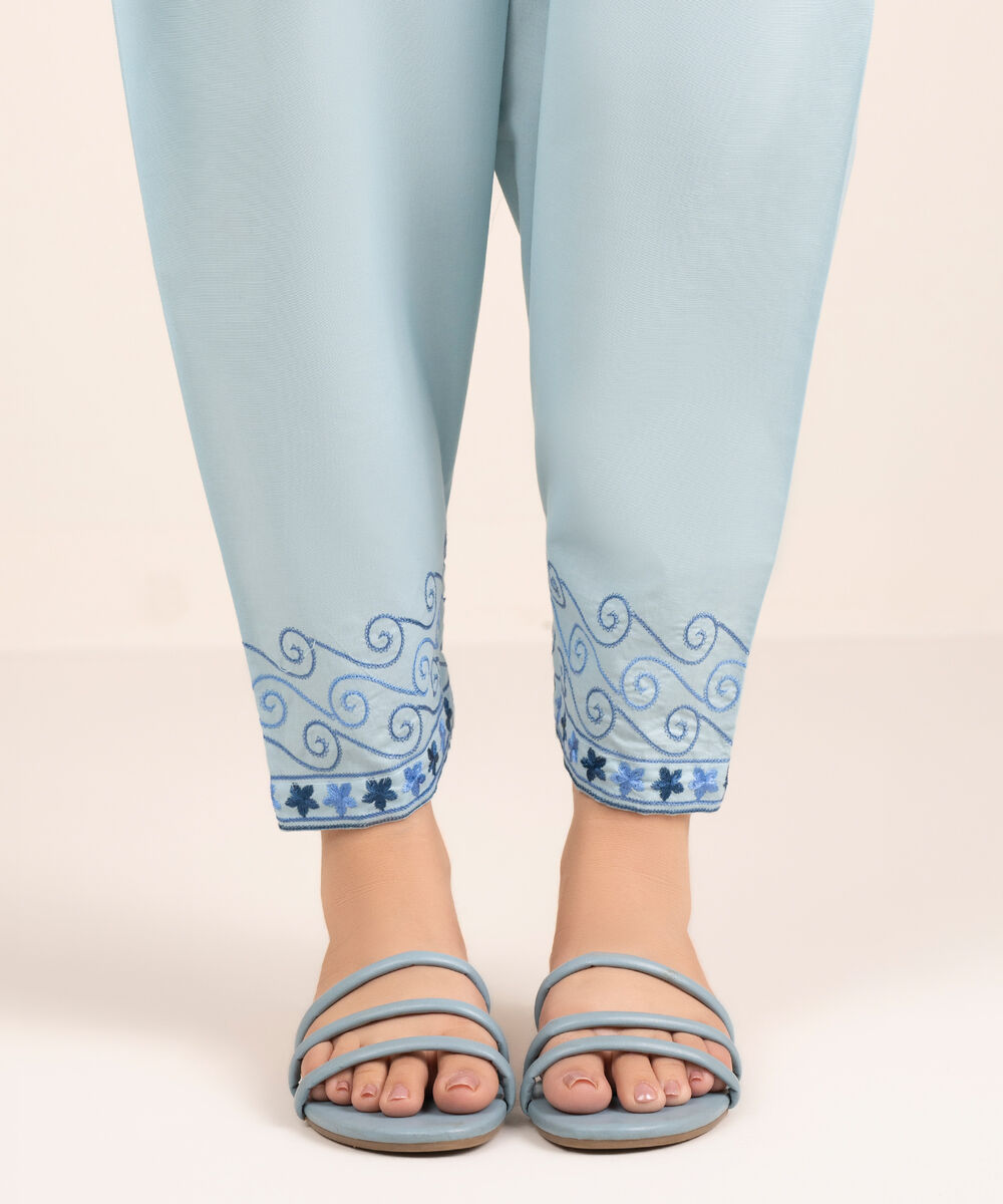 Women's RTW Cambric Embroidered Blue Shalwar
