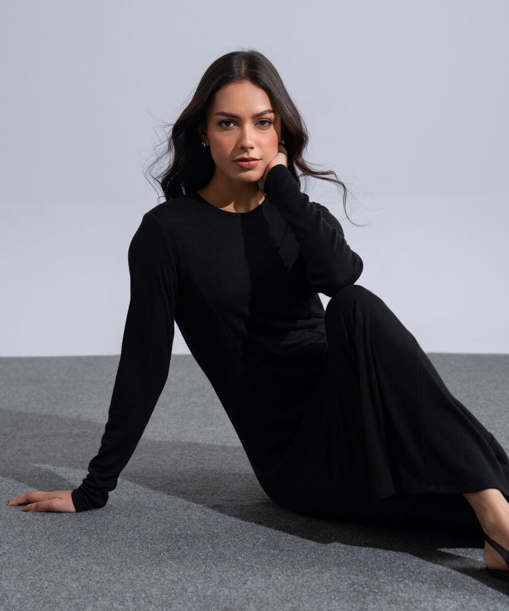 Women's Western Wear Black Long Knit Dress