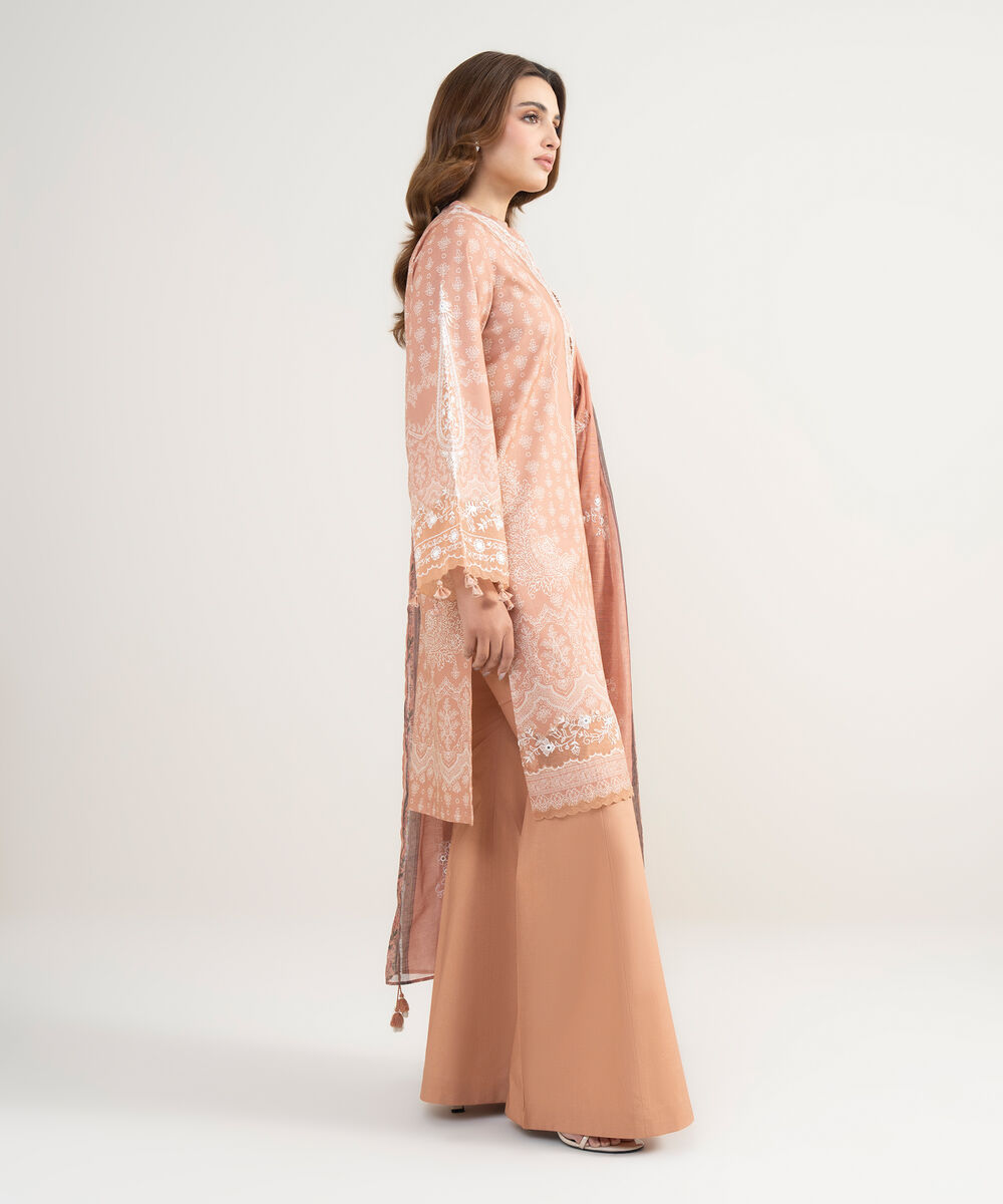 Women's Unstitched Lawn Embroidered Pink 3 Piece Suit