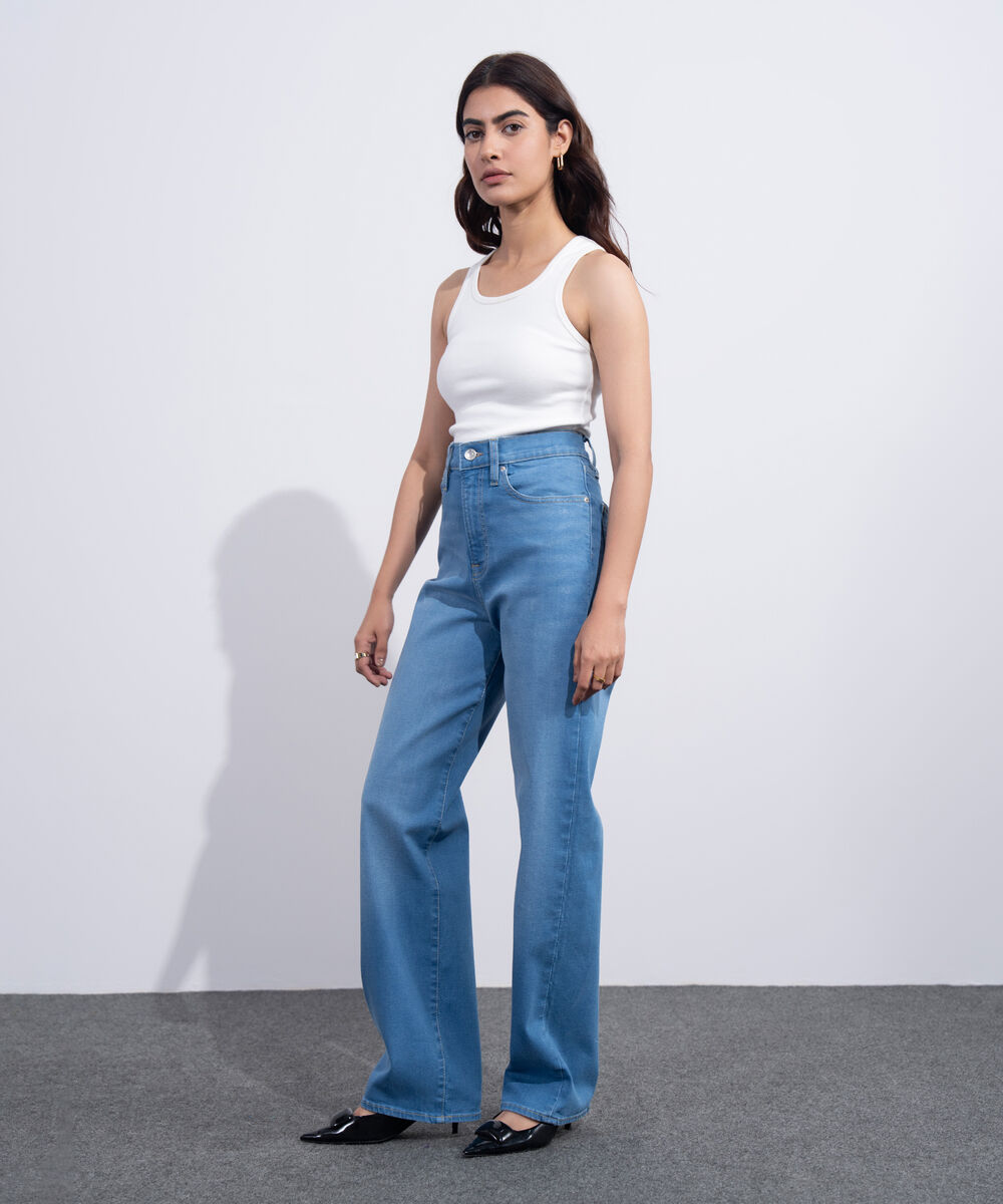 Women's Western Mid Blue Wash High Rise Straight Jeans