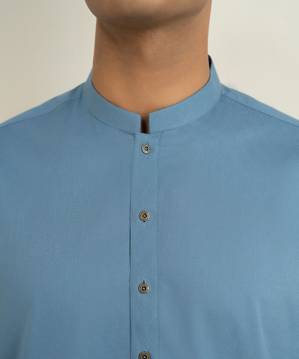Men's blue Cotton Jacquard Kurta