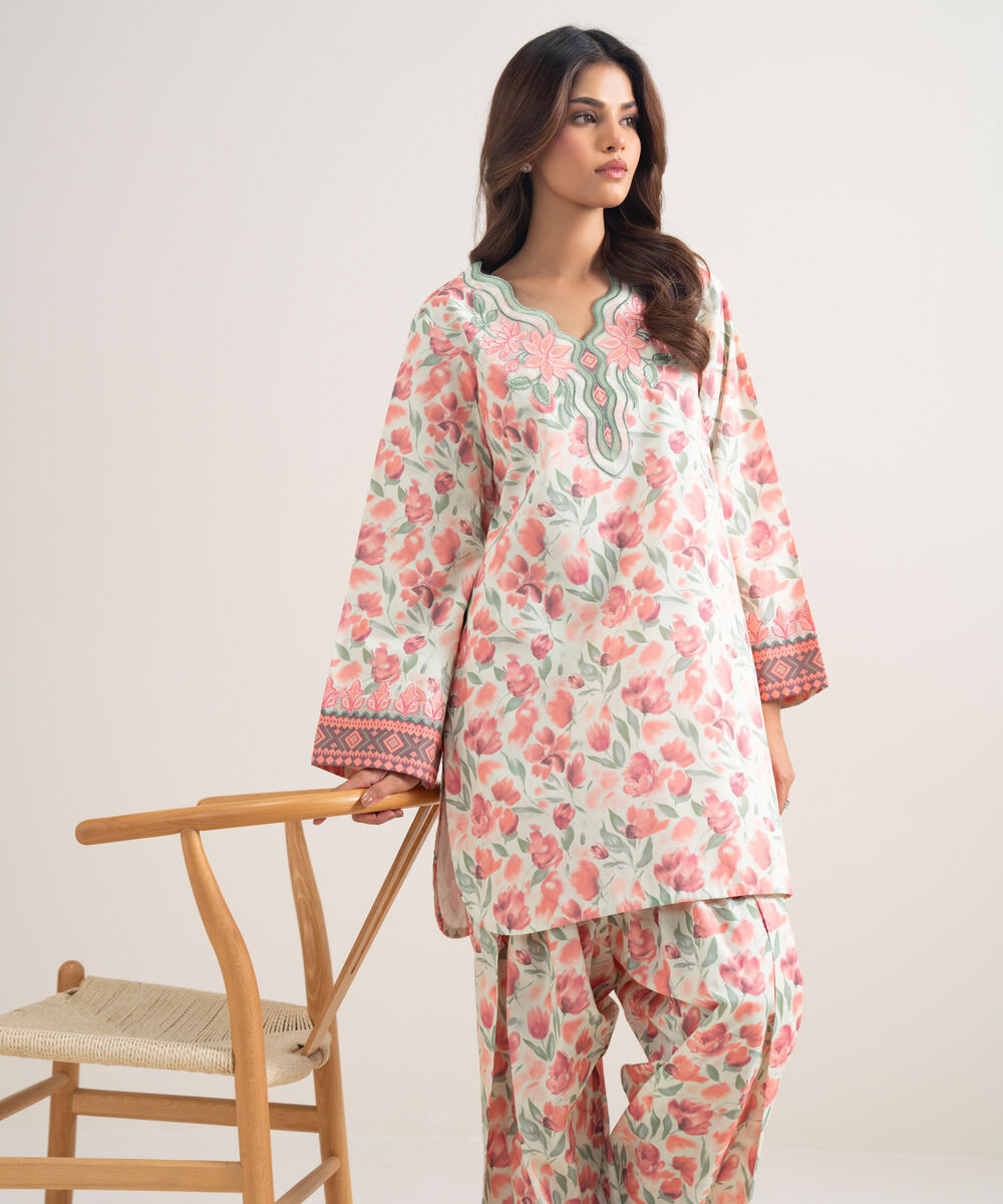 Women's Unstitched Lawn Embroidered Multi 2 Piece Suit