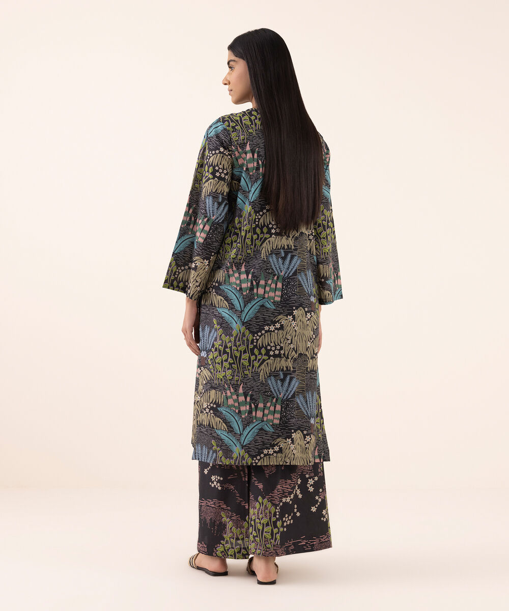 Women's RTW Texured Lawn Black Printed Aline Shirt