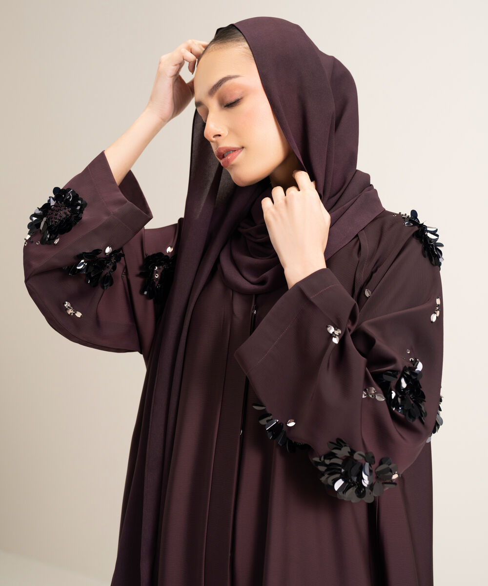 Women's Grey Sequin Embellishment Abbaya Set