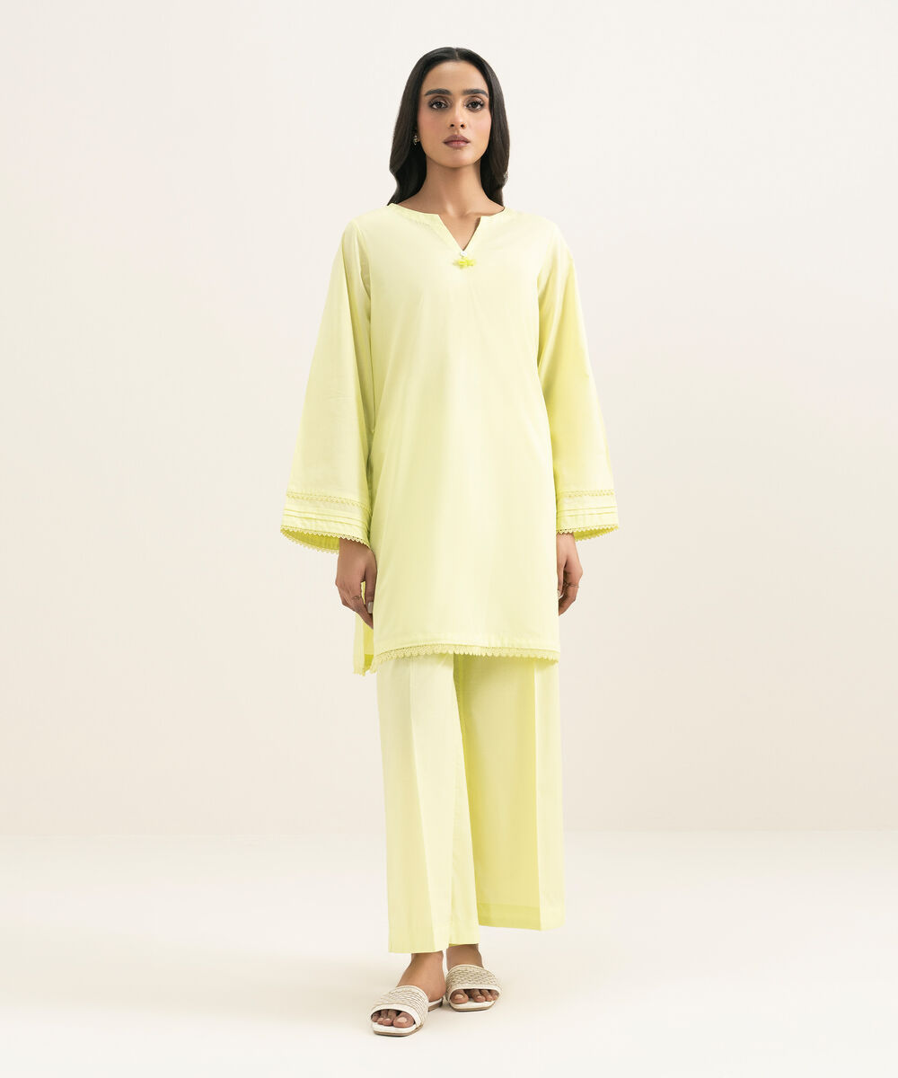 Women's RTW Cambric Solid Yellow Straight Shirt