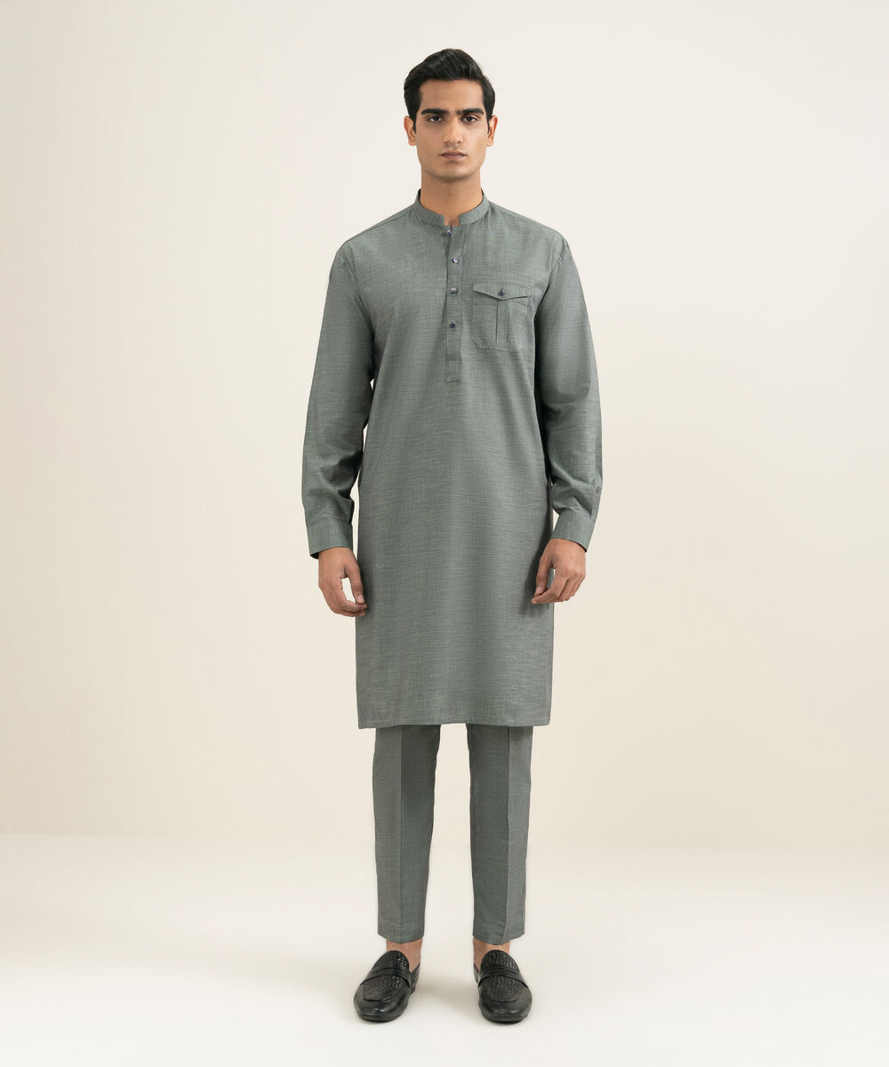 Men's sage Yarn Dyed Cotton Kurta Trouser