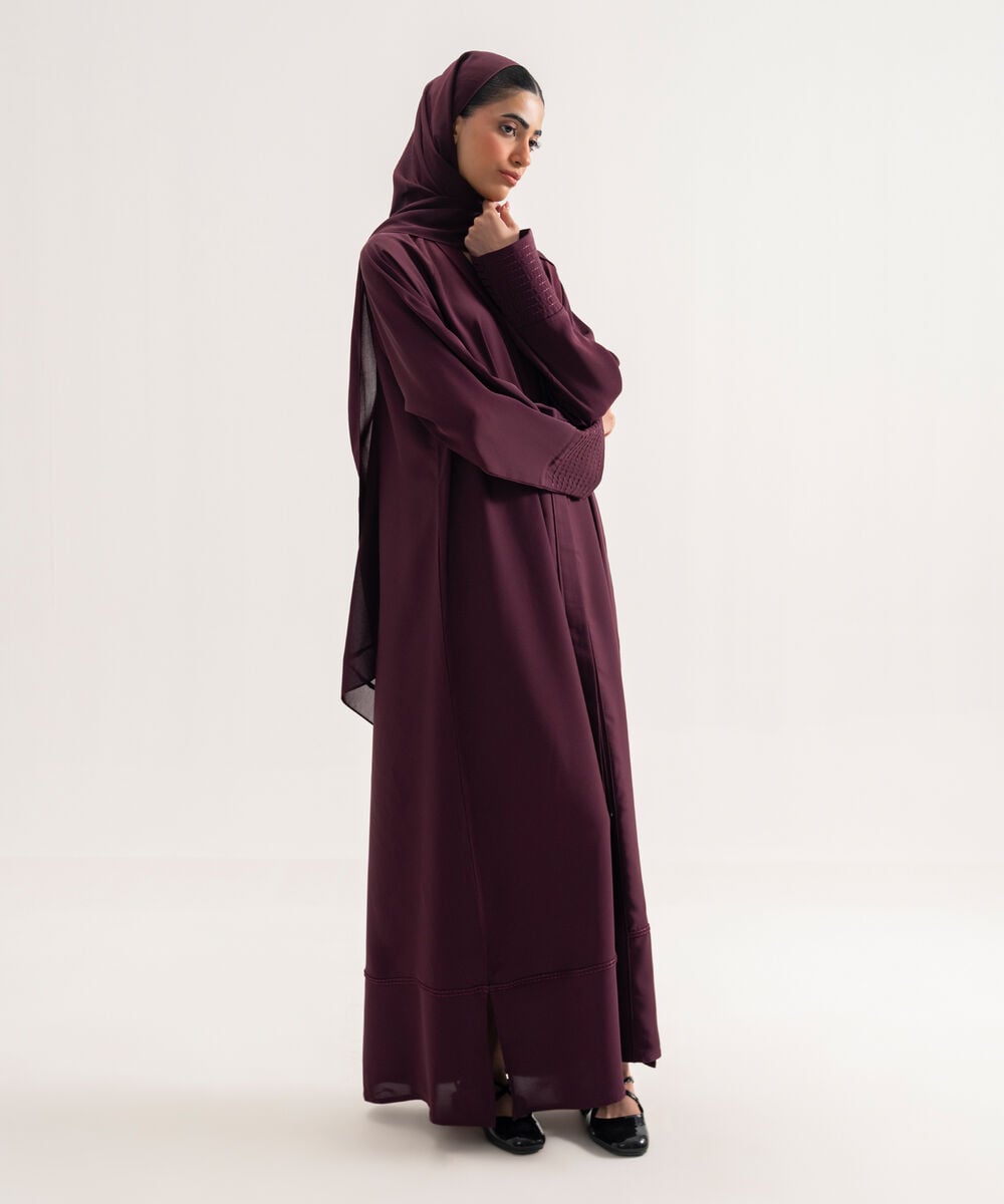 Women's Polyester Burgundy Raglan Abaya Set