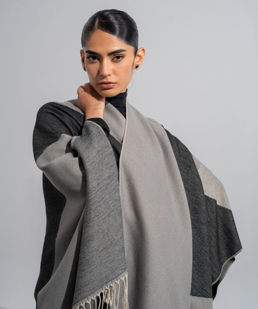 Women's Western Wear Grey Polyester Cape Shawl
