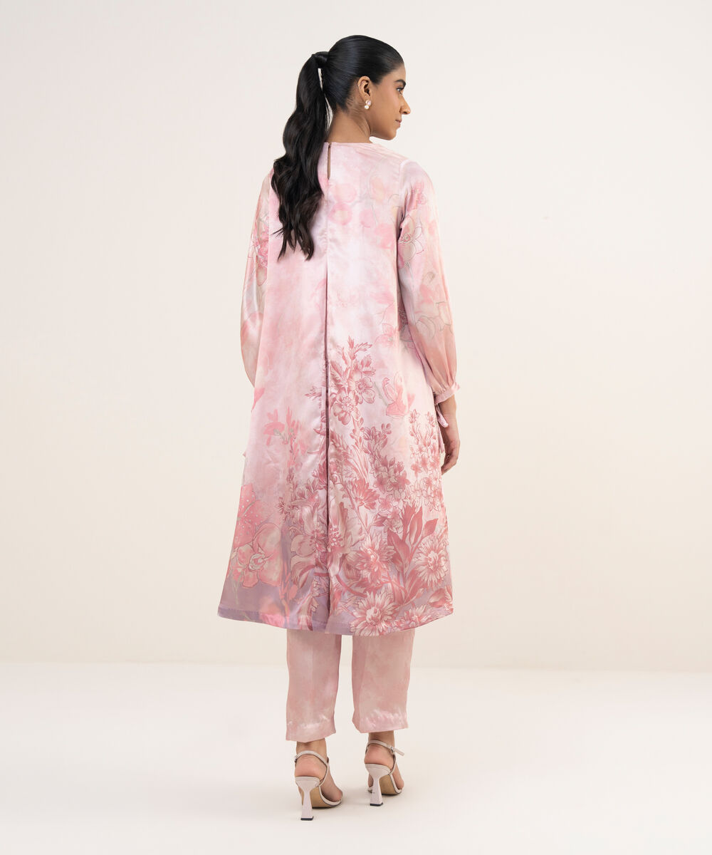 Women's RTW Blended Satin Pink Printed 2 Piece Suit