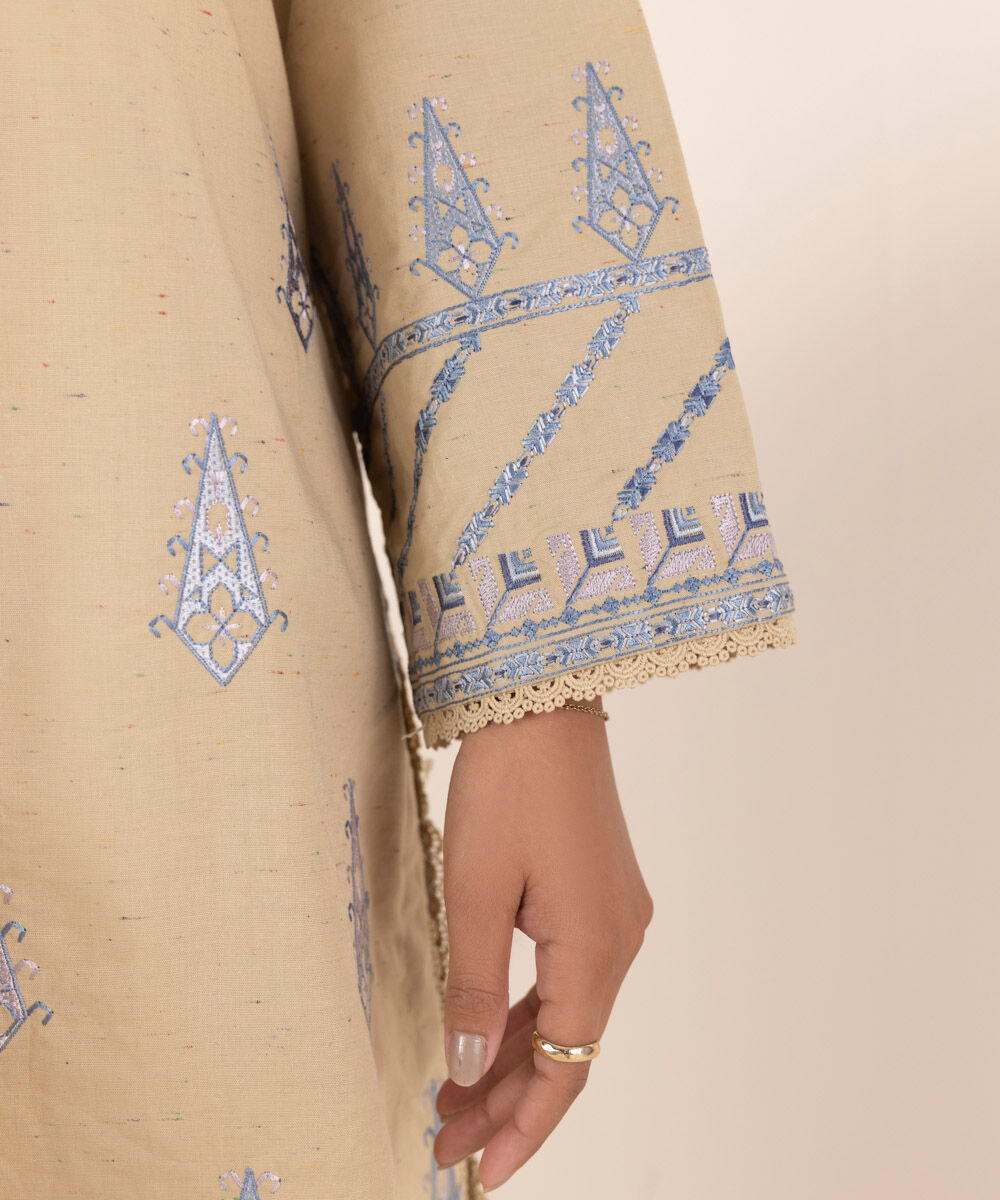 Women's Pret Multineps Beige Embroidered A-Line Shirt