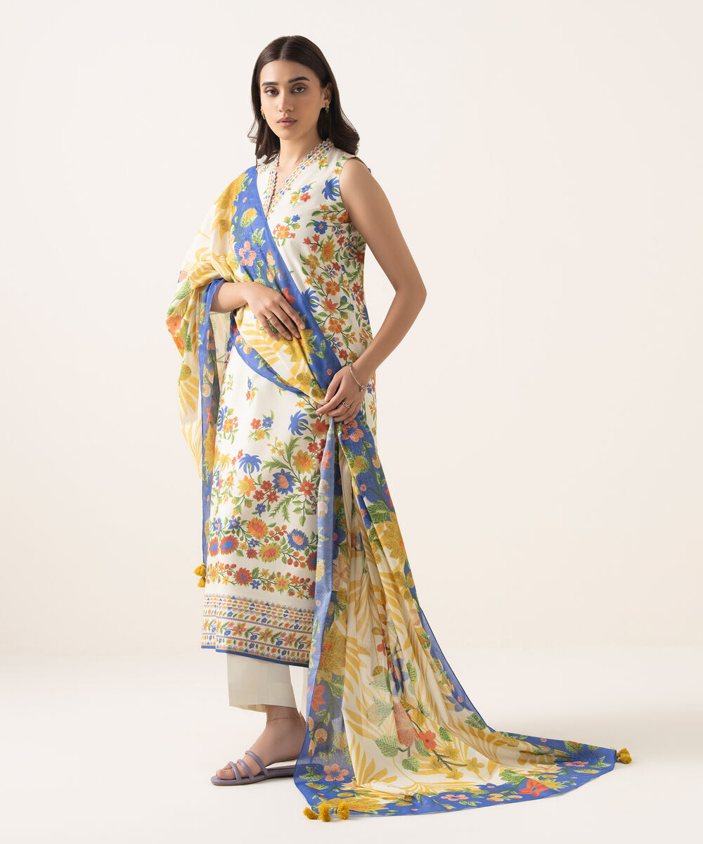 Women's Unstitched Lawn Printed Multi 3 Piece Suit